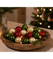 Lot de 18 boules de Noël en verre, 25 mm de diamètre, **Grade B - Contrôlées et parfaitement fonctionnelles** Rouge/Vert/Gris
