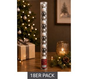 Lot de 18 boules de Noël en verre, 25 mm de diamètre, **Grade B – Contrôlées et parfaitement fonctionnelles** Blanc/Gris/Noir