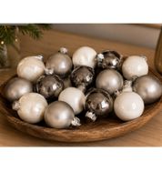 Lot de 18 boules de Noël en verre, 25 mm de diamètre, **Grade B – Contrôlées et parfaitement fonctionnelles** Blanc/Gris/Noir