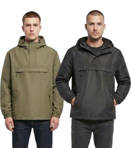 Build your Brand Men's Summer Windbreaker / Water-Repellent Hoodie Jacket B3162 in Olive Green or Black