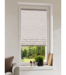 Store enrouleur double à motif vagues, protection solaire, crochets de fixation inclus, 60 x 150 cm **Produit de seconde main – Testé et parfaitement fonctionnel** Blanc