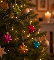 Ensemble de 18 décorations de Noël en verre en forme d'étoile, 25 mm de diamètre. **Article de seconde main – Contrôlé et fonctionnel** Multicolore