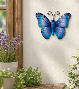 Décoration murale Papillon en métal 32 x 20cm **Produit de second choix – testé & parfaitement fonctionnel** en Bleu avec des tons Turquoise et Lilas