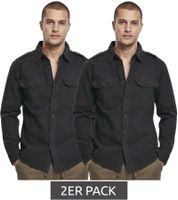 2er Pack klassisches Build Your Brand Vintage Langarm-Hemd Herren Shirt im Used Look Longsleeve B9373 Schwarz