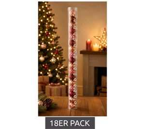 Lot de 18 boules de Noël en verre, 25 mm de diamètre, **Recyclage – Vérifié et Entièrement Fonctionnel** Rose Mat/Brillant