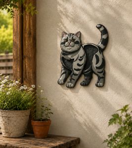 Décoration murale Chat en métal 37 x 34cm **Produit de second choix – testé & parfaitement fonctionnel** en Gris