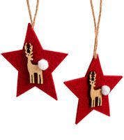 Étoile de Noël avec renne décoratif en bois **Article de seconde main – Vérifié et entièrement fonctionnel** Rouge