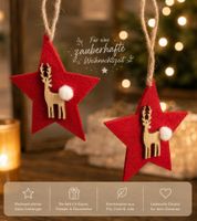 Étoile de Noël avec renne décoratif en bois **Article de seconde main – Vérifié et entièrement fonctionnel** Rouge