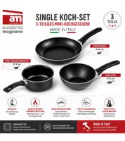 Batterie de cuisine individuelle Accademia Mugnano, 3 pièces : Mini poêle (20 cm) + Casserole (14 cm) + Mini wok (16 cm), Antiadhésif, Fabriqué en Italie, Noir