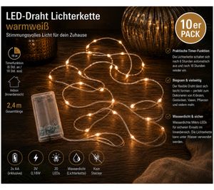 Guirlande lumineuse LED Sparkling Light Moments (lot de 10) avec minuterie, 2,4 mètres, 20 micro-LED blanc chaud, argent (9843441)