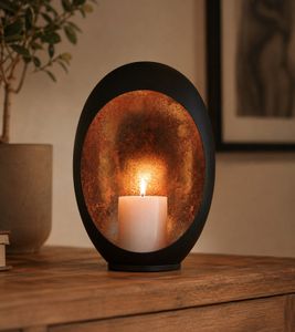Lanterne photophore en métal avec accents cuivrés 14 x 8 x 20cm **Produit de second choix – testé & parfaitement fonctionnel** en Noir