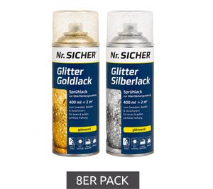 Lot de 8 bombes de peinture décorative à paillettes pour la décoration de surfaces, 400 ml **Produit de seconde main – Testé et parfaitement fonctionnel** Argent/Or