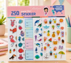Collectino 250 „Summer Vibes“-Sticker Ideal zum Sammeln und Tauschen **B-Ware – geprüft & funktionell einwandfrei** Mehrfarbig