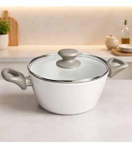 Marmite en aluminium avec couvercle en verre, 20 cm, revêtement antiadhésif ILAG, technologie suisse **Produit de seconde main – Testé et parfaitement fonctionnel**, blanc