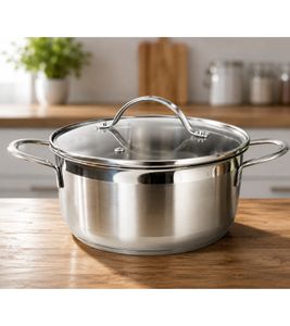 Stainless steel cooking pot with glass lid (20 cm / approx. 2.9 L) – featuring a liter scale **B-Stock – inspected & fully functional** – Silver