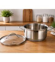 Stainless steel cooking pot with glass lid (20 cm / approx. 2.9 L) – featuring a liter scale **B-Stock – inspected & fully functional** – Silver