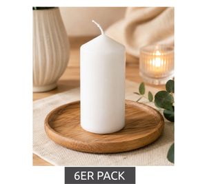 6-Pack Classic Wax Pillar Candle – Decorative Candle 9 x 4.7 cm **B-Stock – inspected & fully functional** White