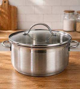 Stainless steel cooking pot with glass lid (20 cm / approx. 2.9 L) – featuring a liter scale **B-Stock – inspected & fully functional** – Silver
