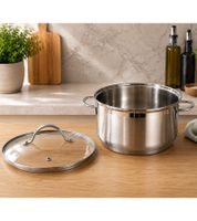 Stainless steel cooking pot with glass lid (20 cm / approx. 2.9 L) – featuring a liter scale **B-Stock – inspected & fully functional** – Silver