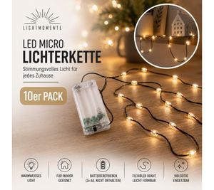 Value pack of 10 LICHTMOMENTE LED wire string lights with timer function, 2.4 meters, 20 warm-white micro-LEDs (Model 9844845, Green)