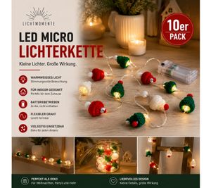 10er Sparpack LICHTMOMENTE LED-Draht mit Strickmützen-Motiv Lichterkette mit Timerfunktion 1,6 Meter 10 LEDs warmweiße Mikro-LED-Lämpchen 9844556 Silber