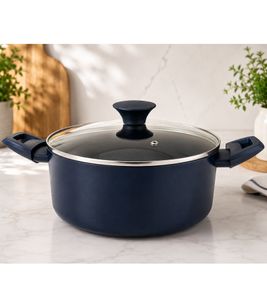 progress Die-cast aluminium cooking pot with glass lid (24 cm), suitable for metal utensils **B-stock – inspected & fully functional** in dark blue