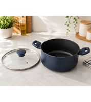 progress Die-cast aluminium cooking pot with glass lid (24 cm), suitable for metal utensils **B-stock – inspected & fully functional** in dark blue
