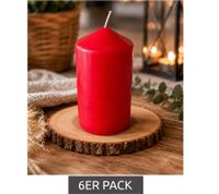 6-Pack Classic Wax Pillar Candle – Decorative Candle 9 x 4.7 cm **B-Stock – inspected & fully functional** Red