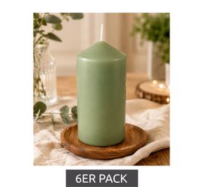 6-Pack Classic Wax Pillar Candle – Decorative Candle 9 x 4.7 cm **B-Stock – inspected & fully functional** Green