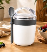 Duo Tableware To-Go Yogurt Cup with Muesli Compartment & Spoon – 310ml Plastic Cup – White **B-Stock – Inspected & Fully Functional**