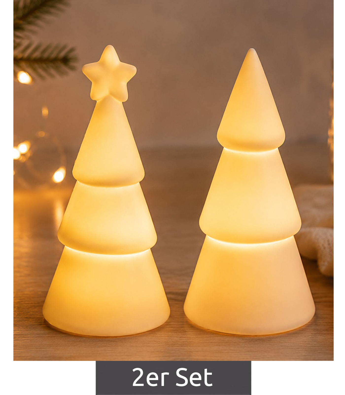 Funkelnde 2er-Set LED-Tannen Weihnachtsfeier-Deko Lichtdekoration in warmweiß 13cm inkl. Batterien **B-Ware –
