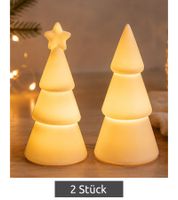 2 Funkelnde LED-Tannen Weihnachtsfeier-Deko Lichtdekoration in warmweiß 13cm inkl. Batterien **B-Ware – geprüft** Weiß