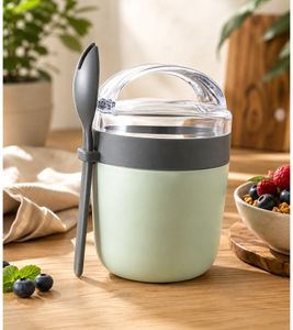 Duo Tableware To-Go Yogurt Cup with Muesli Compartment & Spoon – 310ml Plastic Cup **B-Stock – Inspected & Fully Functional** Green