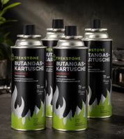 TREKSTONE Set of 4 Butane Gas Cartridges (520 ml per cartridge) – Black **B-Stock – inspected & fully functional**