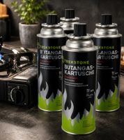 TREKSTONE Set of 4 Butane Gas Cartridges (520 ml per cartridge) – Black **B-Stock – inspected & fully functional**
