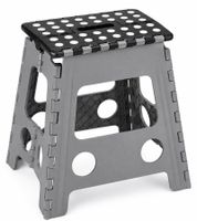 Tall HEDURA folding stool with integrated carry handle / step stool – max. load capacity 150 kg – 37 x 32.5 x 30 cm **B-stock – inspected & fully functional** – Grey