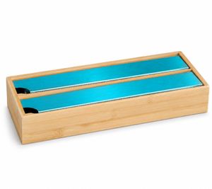 Dérouleur de Film Alimentaire KESPER en Bambou et Acier Inoxydable 35 x 13 x 5,5cm **Produit de second choix – testé & parfaitement fonctionnel** en Bleu