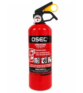 Extincteur à Poudre OSEC GP-1X ABC/M 1kg d’Agent Extincteur ABC avec Manomètre **Produit de second choix – testé & parfaitement fonctionnel** en Rouge