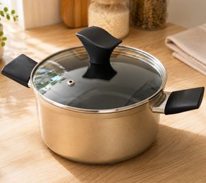 Kochtopf aus geschmiedetem Aluminium mit Glasdeckel 20 cm Fleisch-Topf, ILAG Non Stick Swiss Technology **B-Ware – geprüft & funktionell einwandfrei** in Bronze