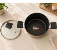 Kochtopf aus geschmiedetem Aluminium mit Glasdeckel 20 cm Fleisch-Topf, ILAG Non Stick Swiss Technology **B-Ware – geprüft & funktionell einwandfrei** in Bronze