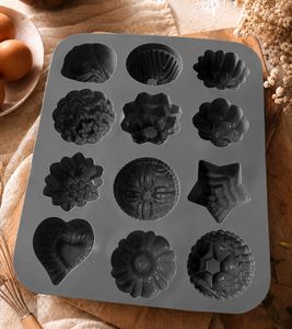 Silikon-Backform mit 12 verschiedenen Blumenmotiven Backform **B-Ware – geprüft & funktionell einwandfrei** 8662305 Grau