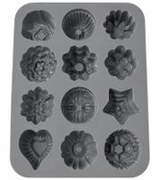 Silikon-Backform mit 12 verschiedenen Blumenmotiven Backform **B-Ware – geprüft & funktionell einwandfrei** 8662305 Grau