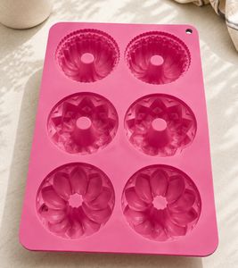 6er-Silikon Donut-Form Backform ca. 29 x 18 x 4 cm zum Backen und Einfrieren **B-Ware – geprüft & funktionell einwandfrei** 8662499 Rosa