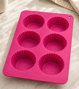 6er-Silikon Muffinform Backform ca. 26 x 18 x 3,5 cm zum Backen und Einfrieren **B-Ware – geprüft & funktionell einwandfrei** 7855401 Rosa