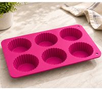 6er-Silikon Muffinform Backform ca. 26 x 18 x 3,5 cm zum Backen und Einfrieren **B-Ware – geprüft & funktionell einwandfrei** 7855401 Rosa