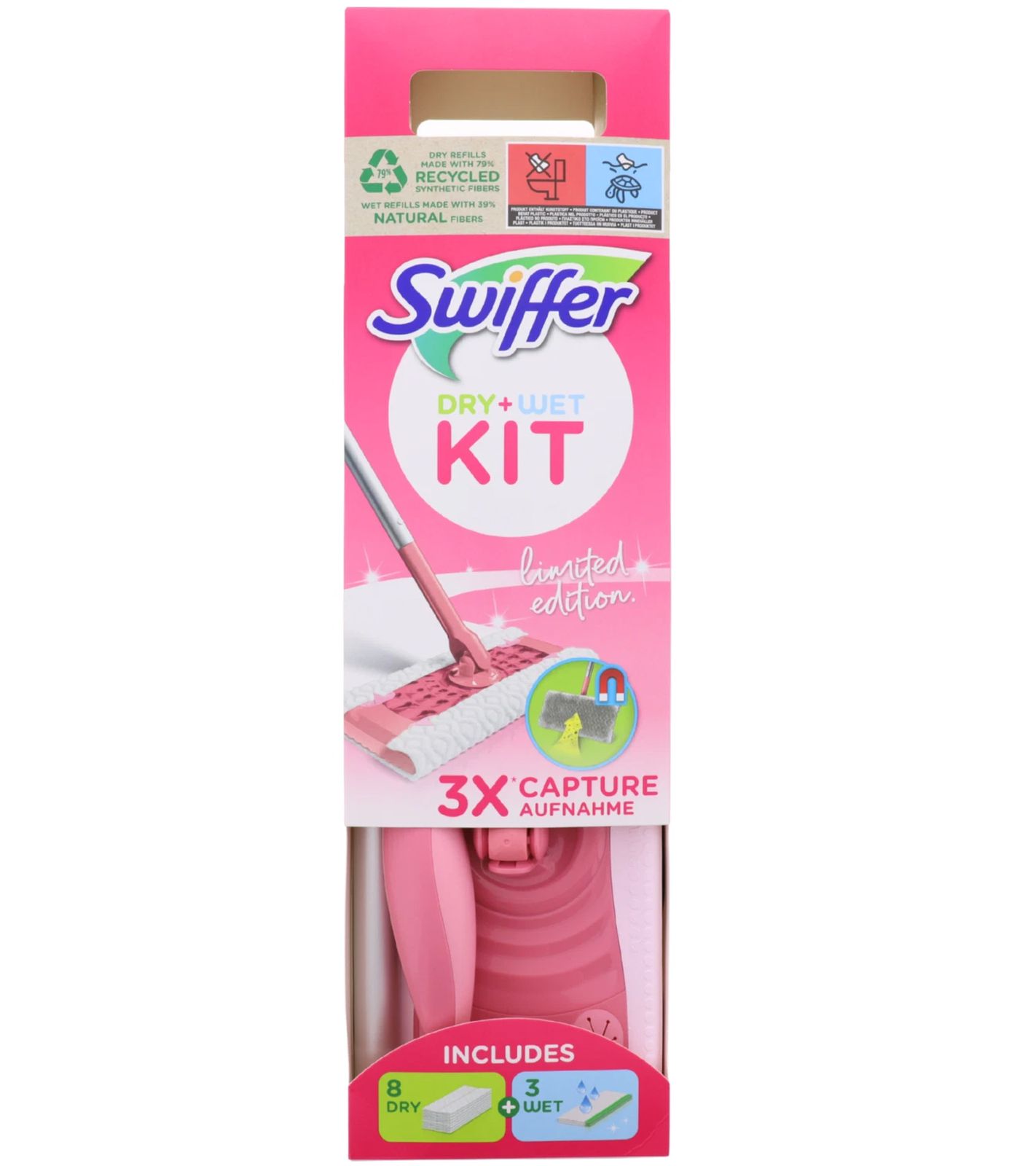 Swiffer Bodenwischer Starterset mit 1 Bodenwischer + 8 Trocken- og 3 Feuchttücher mit 360°-Drehkopf **B-Ware – geprüft og funktionell einwandfrei** 20130689 Rosa