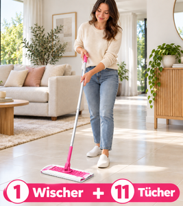 Kit de démarrage Swiffer pour sols avec 1 balai à franges + 8 lingettes sèches et 3 lingettes humides avec tête pivotante à 360° **Produit de seconde main – Testé et entièrement fonctionnel** 20130689 Rose