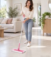 Praktischer Swiffer Bodenwischer inklusive Stiel, 8 Trockentüchern & 3 Feuchttüchern – 360°-Drehkopf – B-Ware – geprüft – 20130689 Rosa