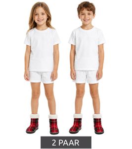 2 Paar kuschelige Kinder Hausschuh-Socken warme Winter-Strümpfe Jugendliche Teenager Mädchen Jungen Stopper-Socken mit Sohle 928150 Schwarz/Rot