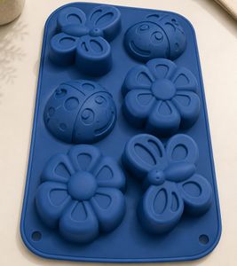 Süße 6er Silikon Blumen-Form Backform ca. 30 x 18 x 3 cm zum Backen und Einfrieren **B-Ware – geprüft & funktionell einwandfrei** 9894767 Blau